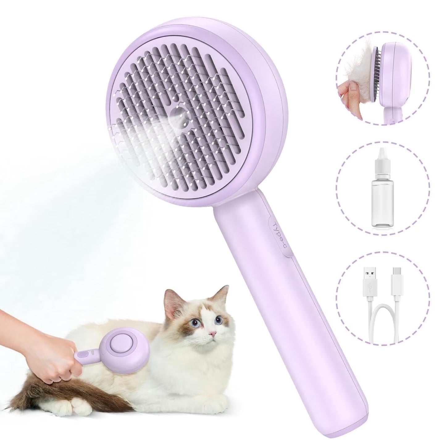 Cat Steam Brush, 3 in 1 Pet Steam Brush with Release Button and Water Tank, Steam Brush for Cats Dogs, Long and Short Hair