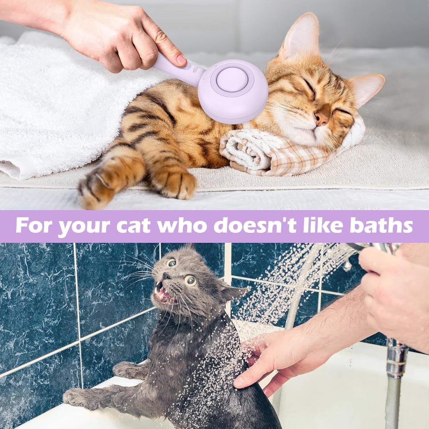 Cat Steam Brush, 3 in 1 Pet Steam Brush with Release Button and Water Tank, Steam Brush for Cats Dogs, Long and Short Hair