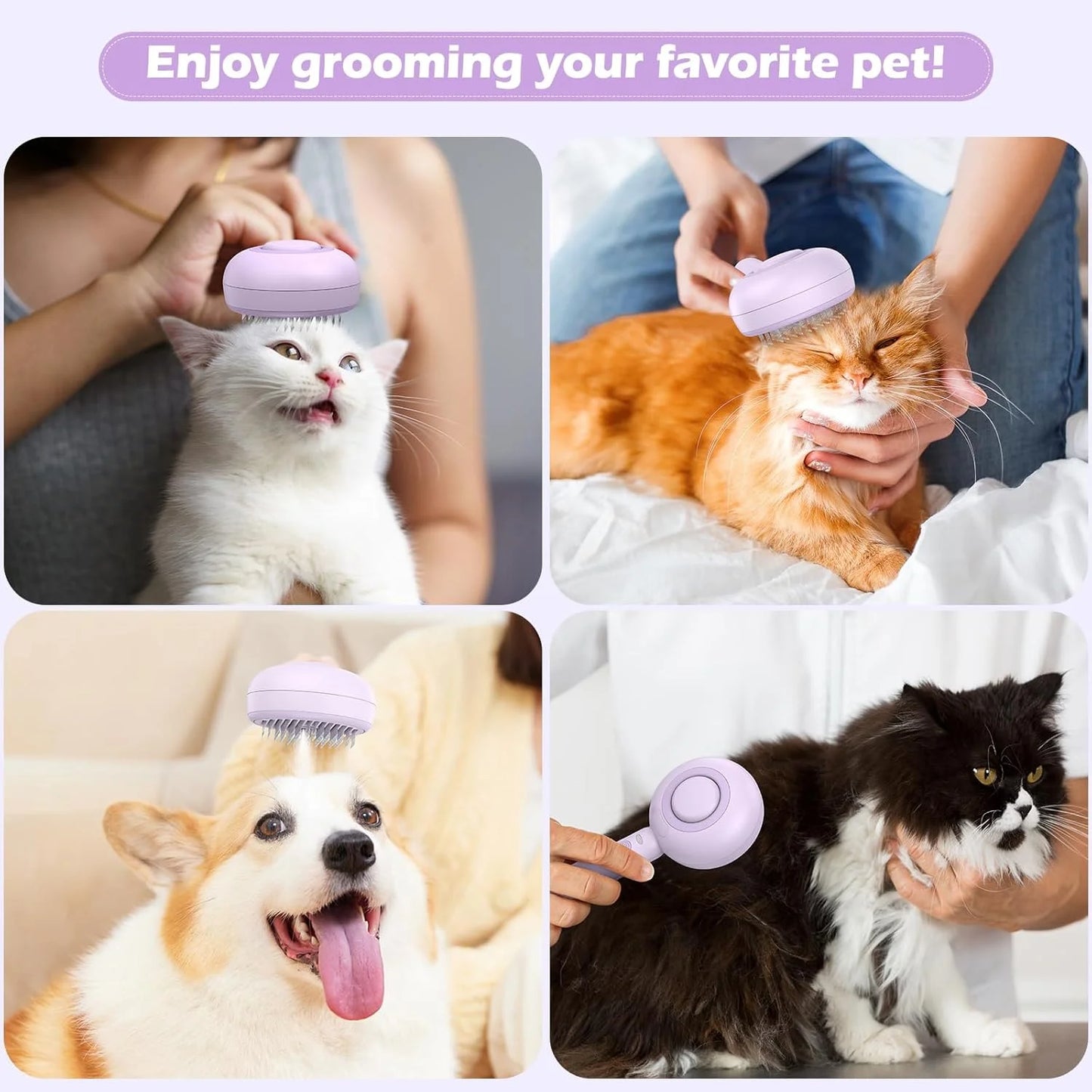 Cat Steam Brush, 3 in 1 Pet Steam Brush with Release Button and Water Tank, Steam Brush for Cats Dogs, Long and Short Hair