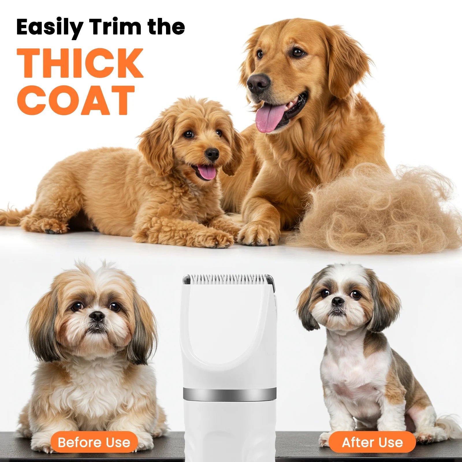 Dog Hair Clippers, Dog Grooming Kit for Thick Hair, Low Noise Dog Shaver Clipper with 4 Comb Guides, White